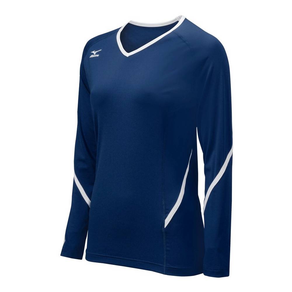 Womens Mizuno Techno Generation Long Sleeve Volleyball Jersey Navy/White Philippines (XLWGNT875)